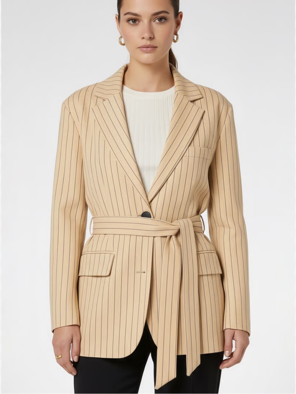 Maje Belted Striped Blazer - Size 36